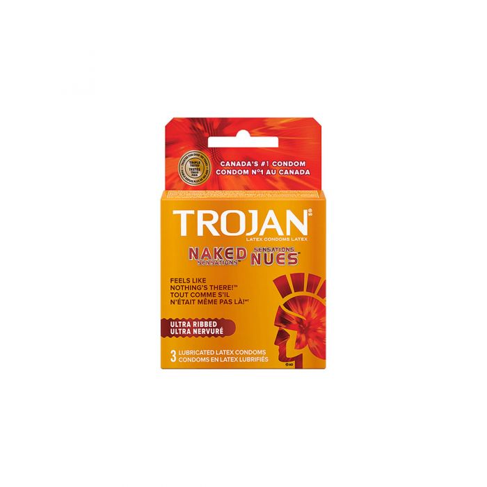 Trojan Ultra Ribbed Naked Sensations Condoms 3 Pack