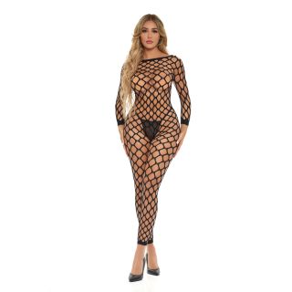 Pink Lipstick Swipe Right Crotchless Bodystocking - Black