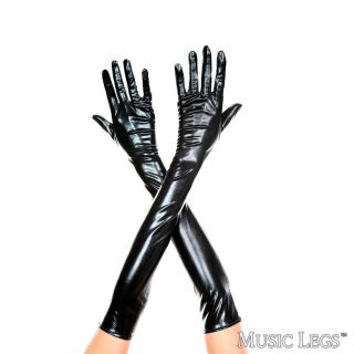 Music Legs – Extra Long Metallic Gloves – Black