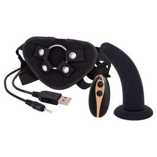 Seven Creations – 5” Vibrating Strap-On & Harness – Black