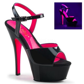 6 Inch Neon Pink & Black Sexy Sandals - Size 6