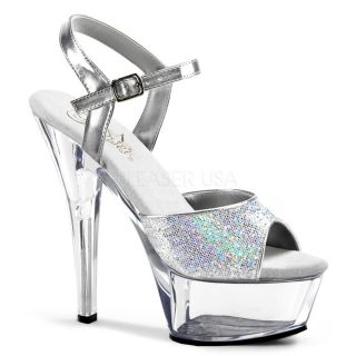 6 Inch Sexy Clear Sandals with Silver Glitter - Size 10