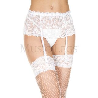 Music Legs – Scrunch Lace Garter Belt – White – One Size