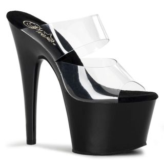 Pleaser 7” Black/Clear Stiletto Heels w/ 2 3/4" Platform- Size 8