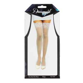 Dreamgirl – Sheer Thigh High Stockings with Lace – One Size - White