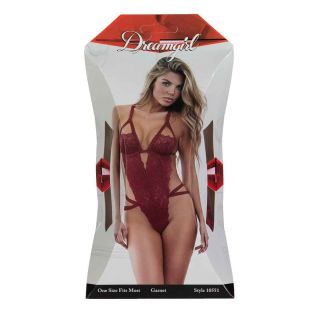 Dreamgirl – Lace Criss-Cross Teddy – Ruby – One Size
