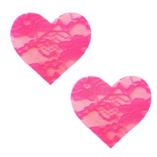 Neva Nude™ - Nipztix Blacklight Reactive Nipple Pasties – Lace Heart – Neon Pink